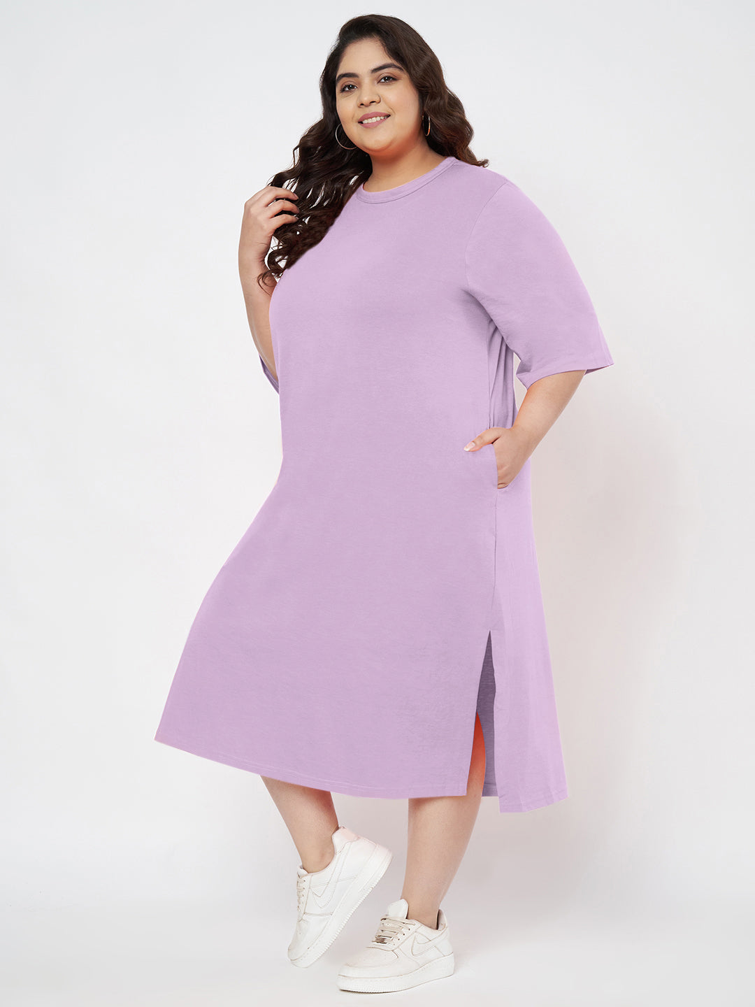 Plus Size Cotton T-shirt Midi Dress