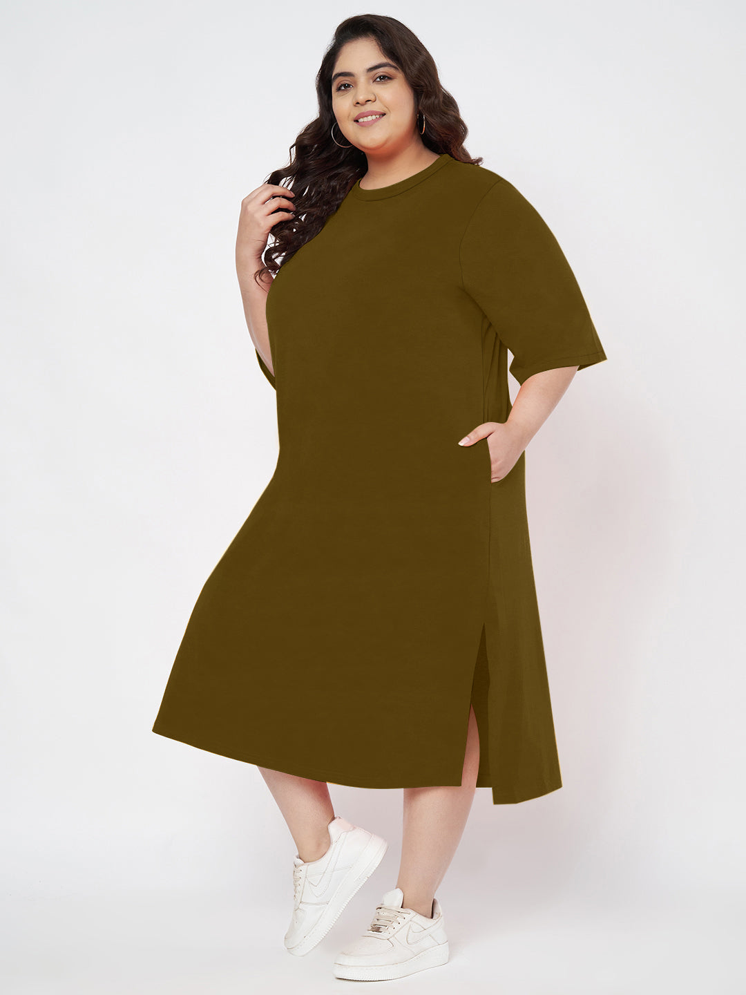Plus Size Cotton T-shirt Midi Dress