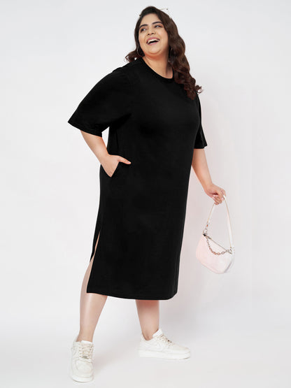 Plus Size Cotton T-shirt Midi Dress
