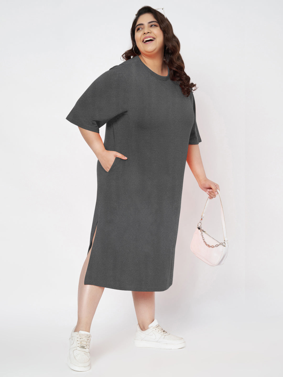 Plus Size Cotton T-shirt Midi Dress