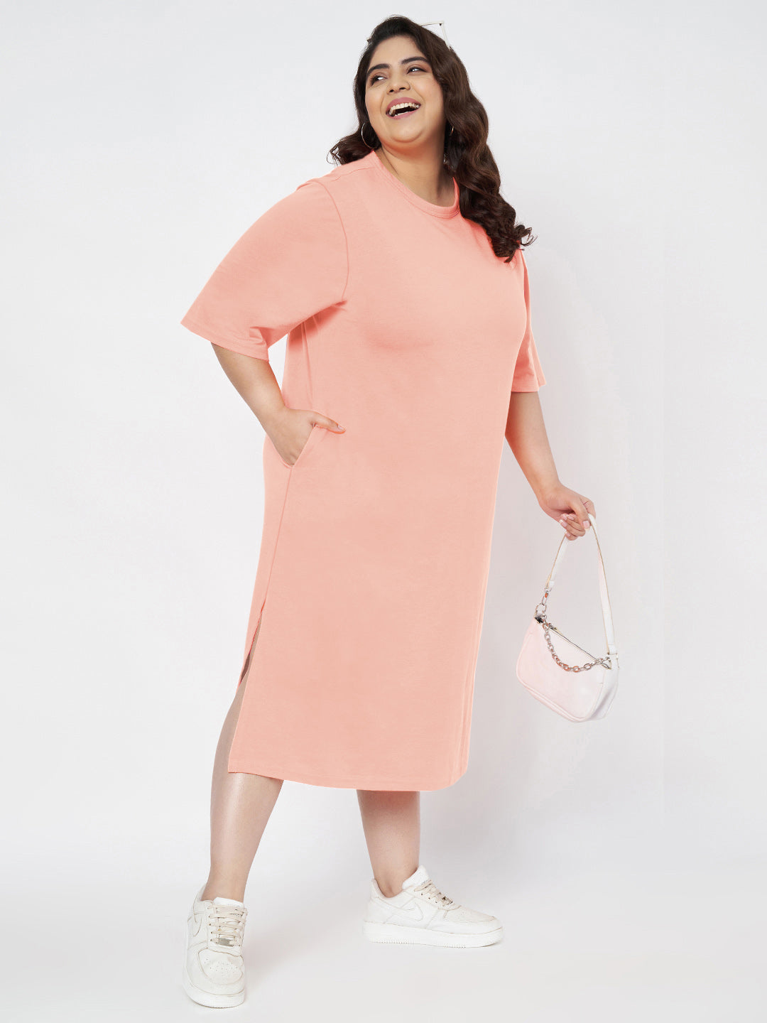 Plus Size Cotton T-shirt Midi Dress