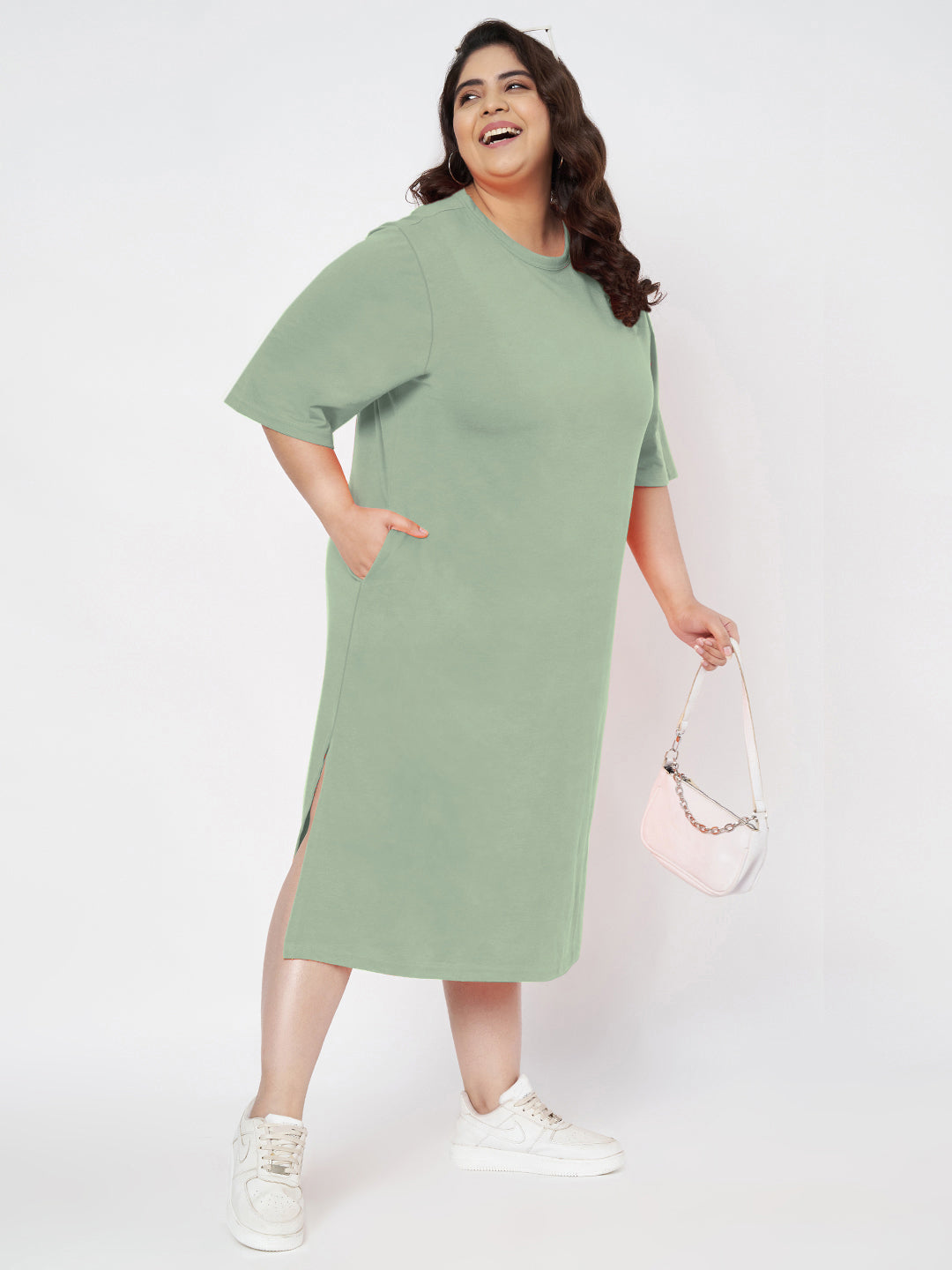 Plus Size Cotton T-shirt Midi Dress