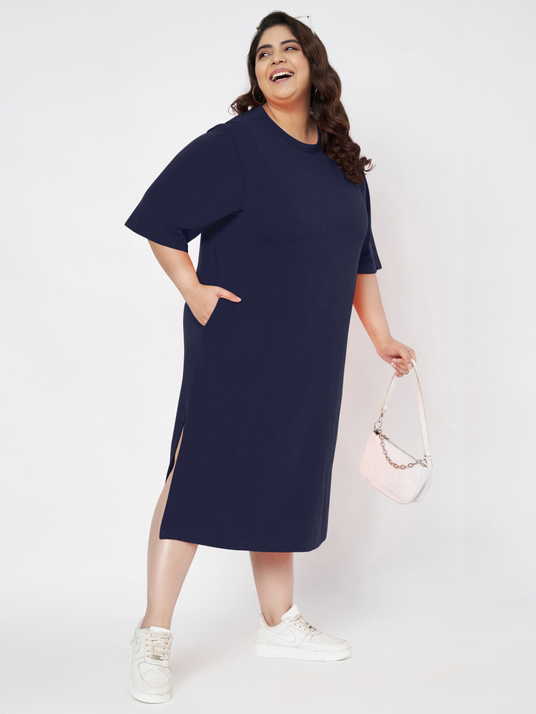 Plus Size Cotton T-shirt Midi Dress