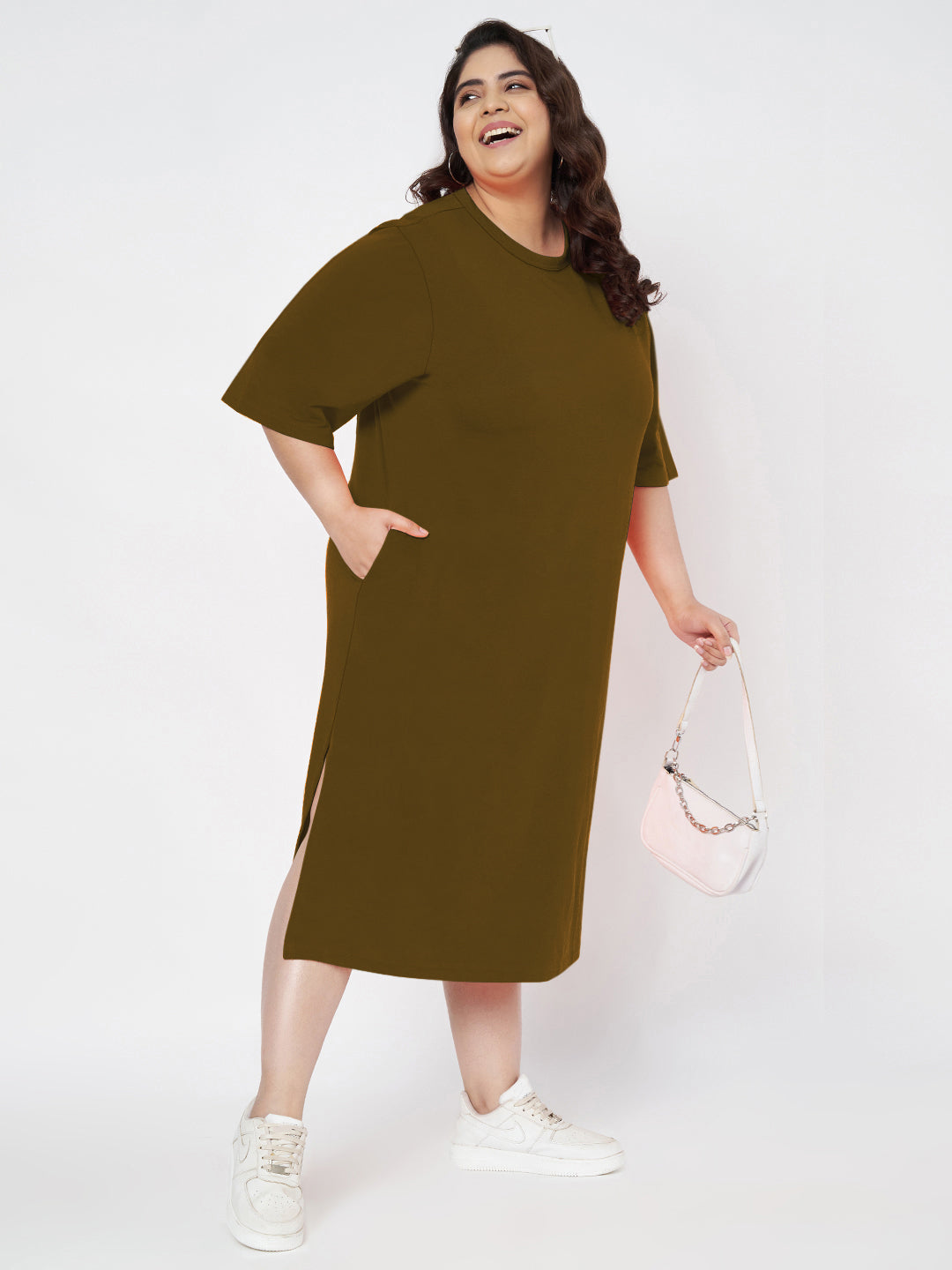 Plus Size Cotton T-shirt Midi Dress
