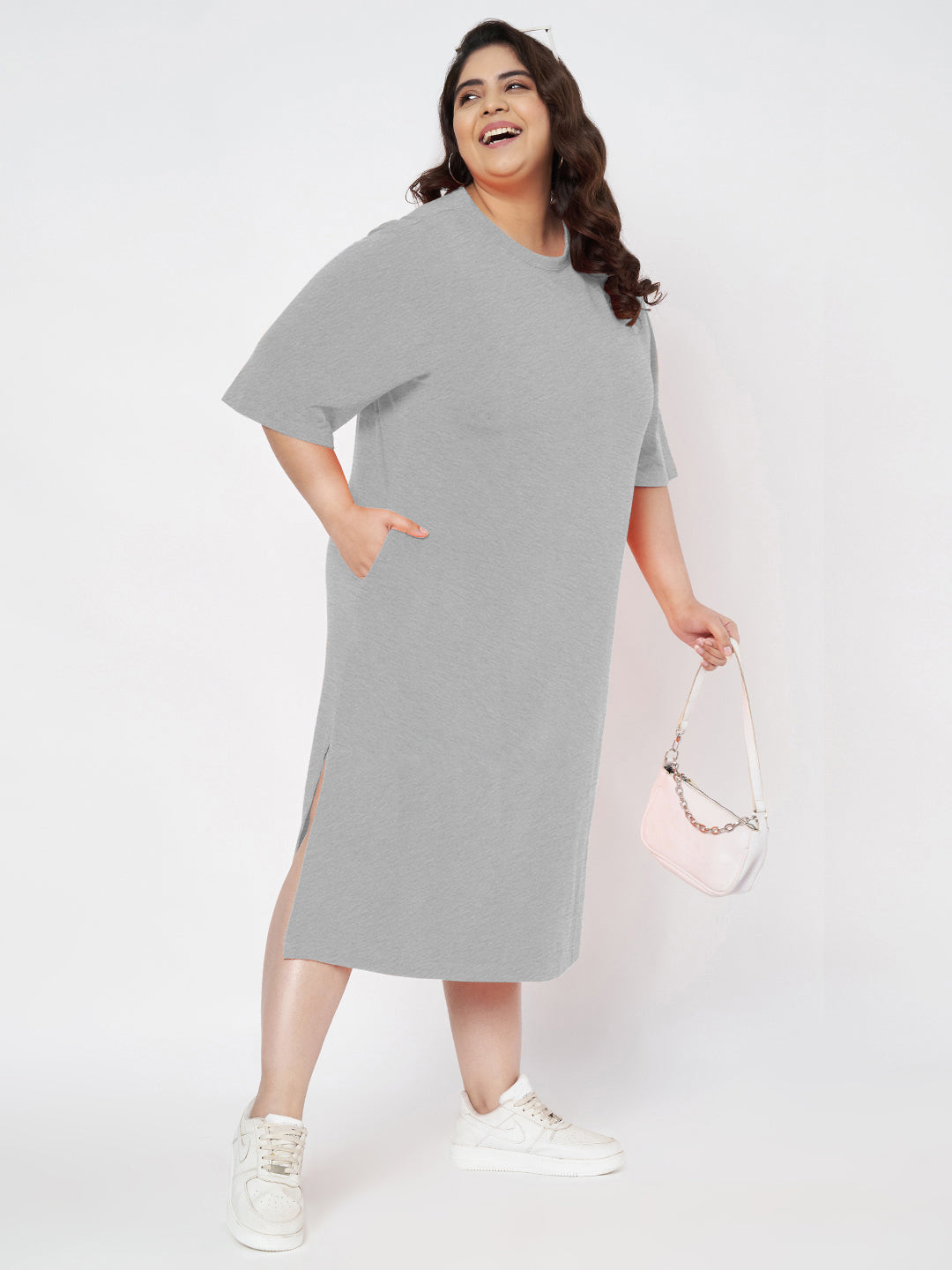 Plus Size Cotton T-shirt Midi Dress