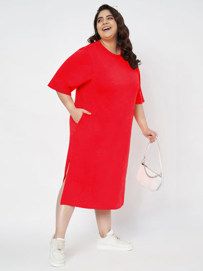 Plus Size Cotton T-shirt Midi Dress