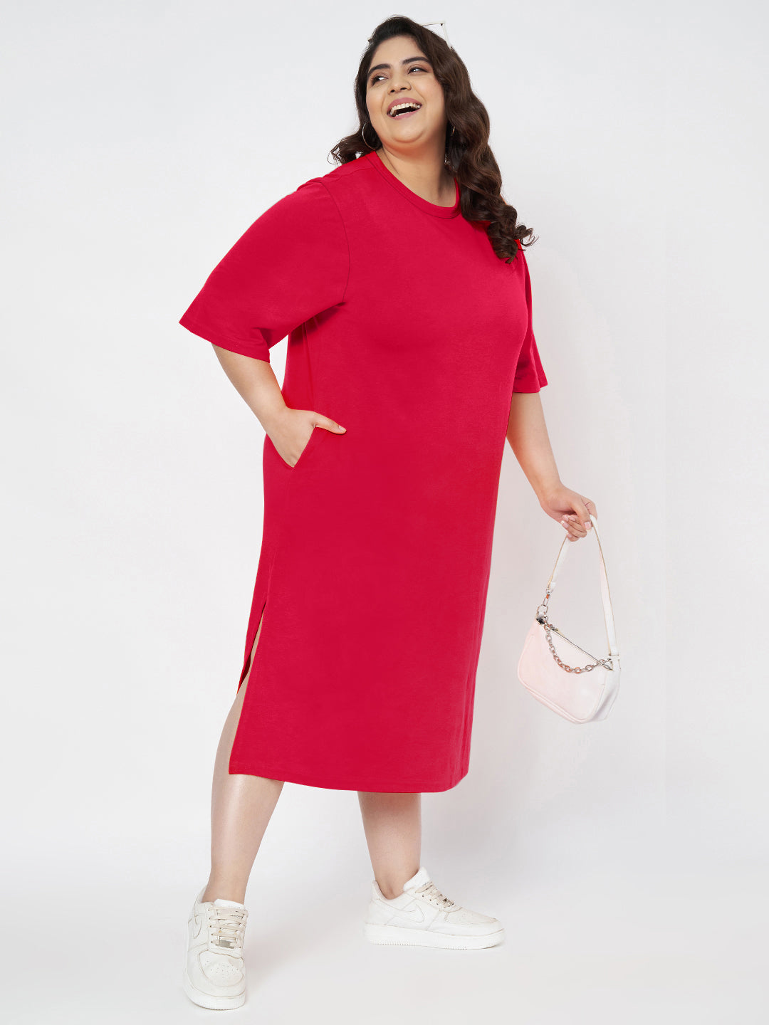 Plus Size Cotton T-shirt Midi Dress