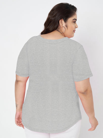 Plus Size V-Neck Cotton T-shirt