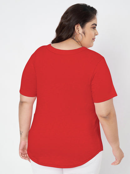 Plus Size V-Neck Cotton T-shirt