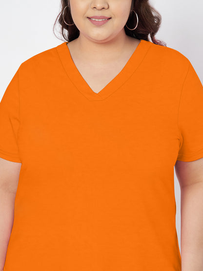 Plus Size V-Neck Cotton T-shirt