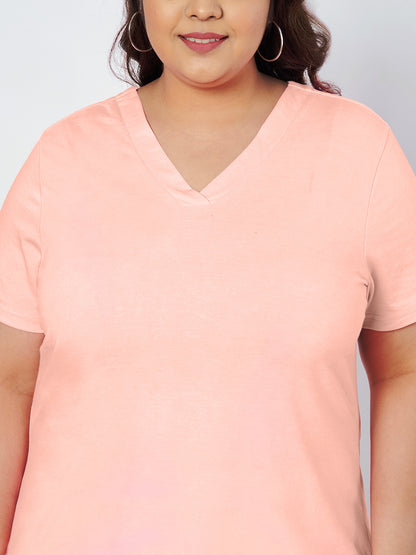 Plus Size V-Neck Cotton T-shirt