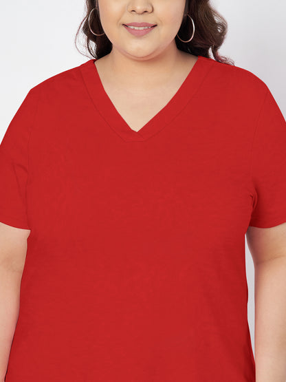 Plus Size V-Neck Cotton T-shirt