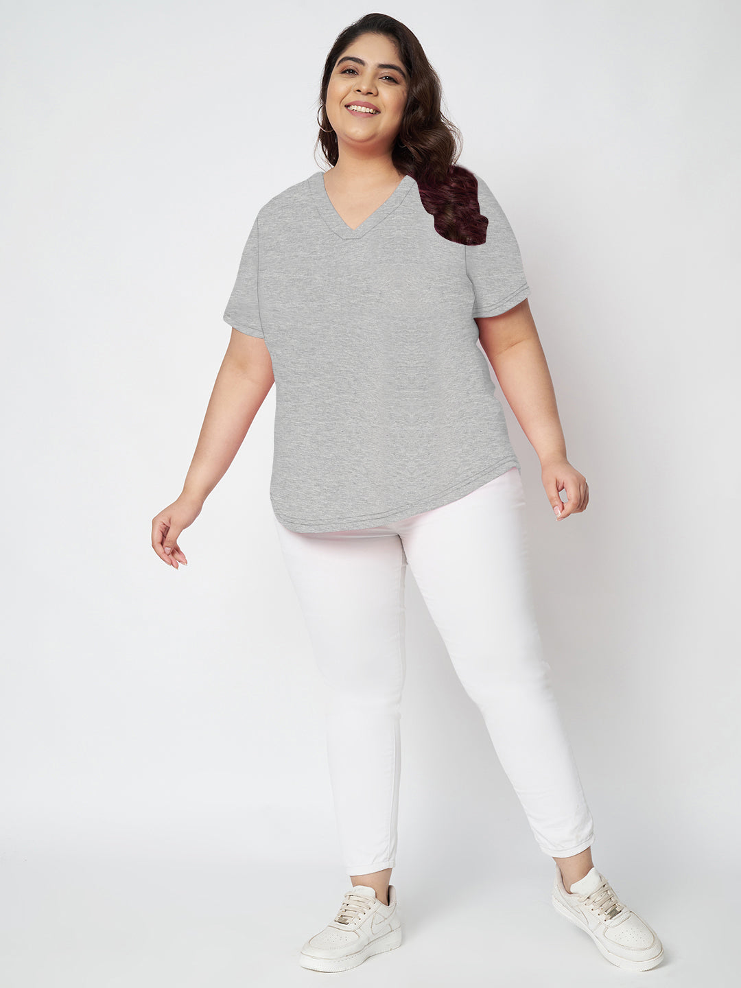 Plus Size V-Neck Cotton T-shirt
