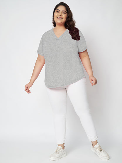 Plus Size V-Neck Cotton T-shirt