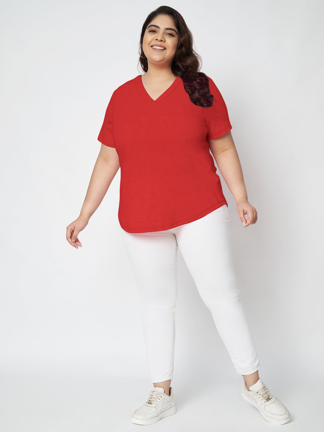 Plus Size V-Neck Cotton T-shirt