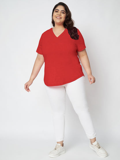 Plus Size V-Neck Cotton T-shirt