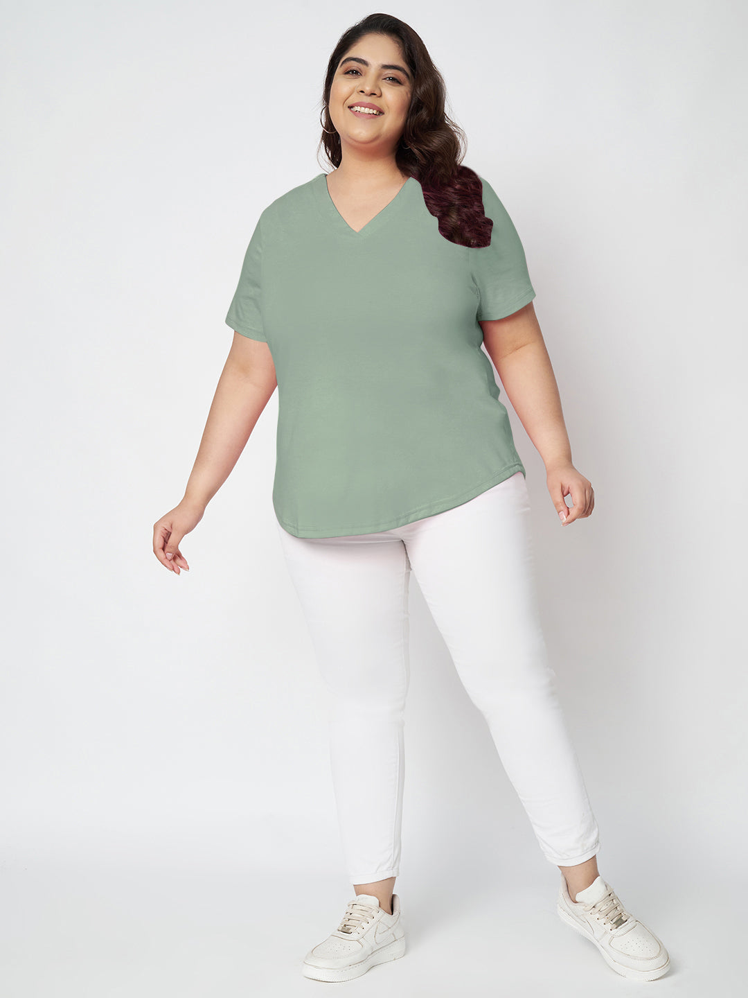 Plus Size V-Neck Cotton T-shirt