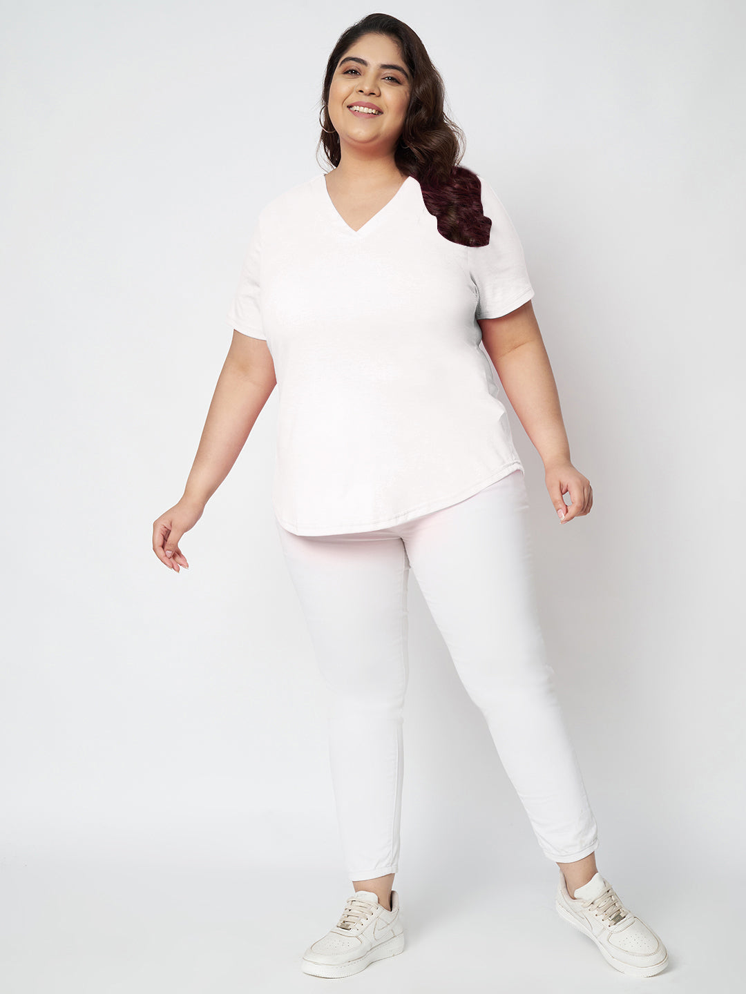 Plus Size V-Neck Cotton T-shirt