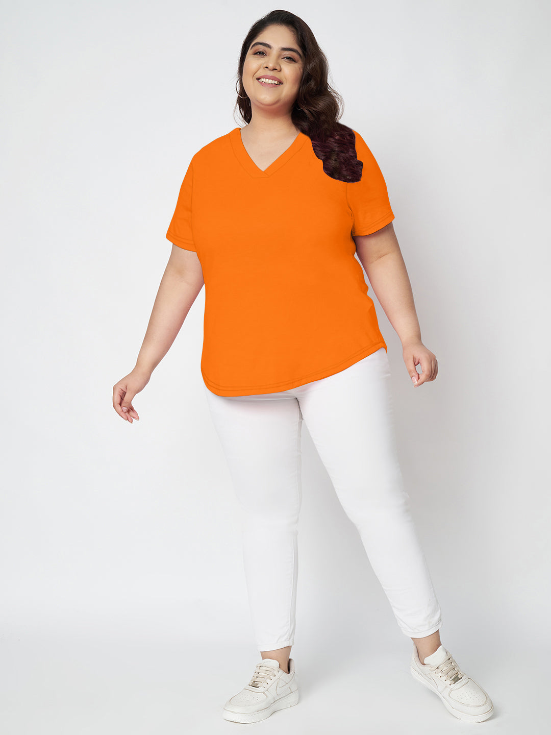Plus Size V-Neck Cotton T-shirt