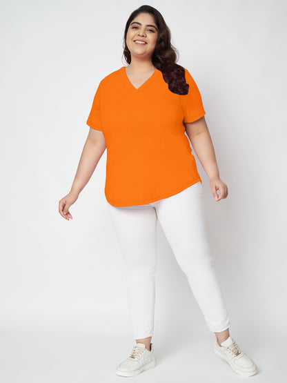 Plus Size V-Neck Cotton T-shirt