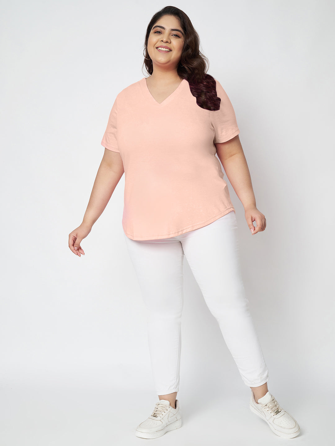 Plus Size V-Neck Cotton T-shirt