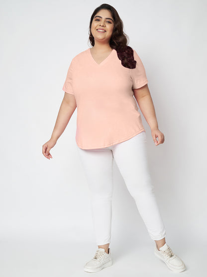 Plus Size V-Neck Cotton T-shirt