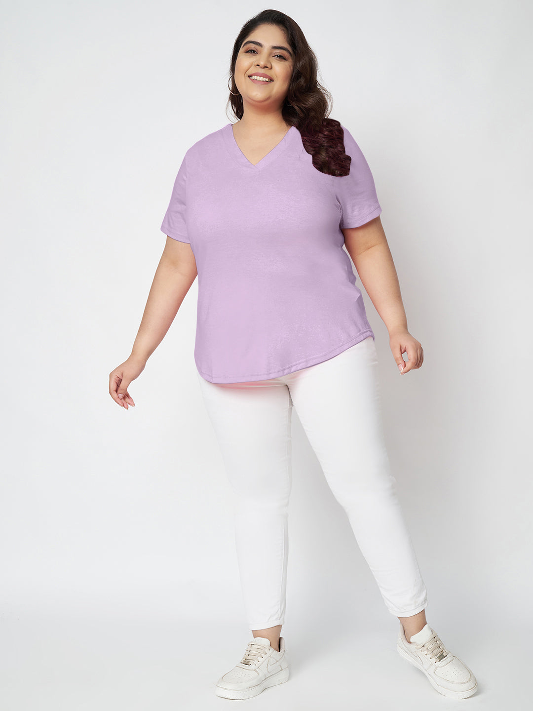 Plus Size V-Neck Cotton T-shirt