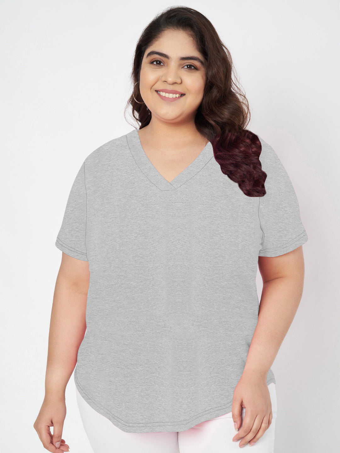 Plus Size V-Neck Cotton T-shirt