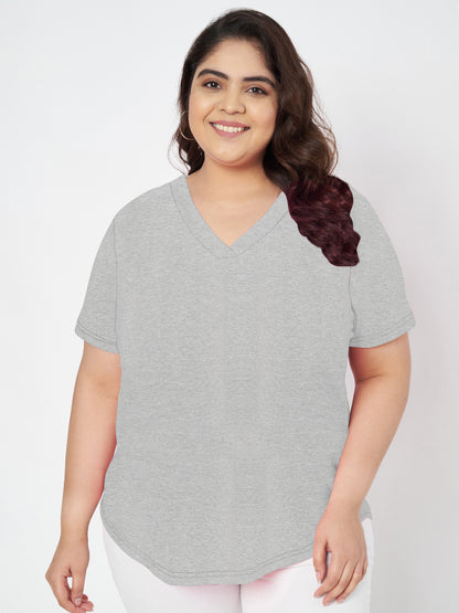 Plus Size V-Neck Cotton T-shirt