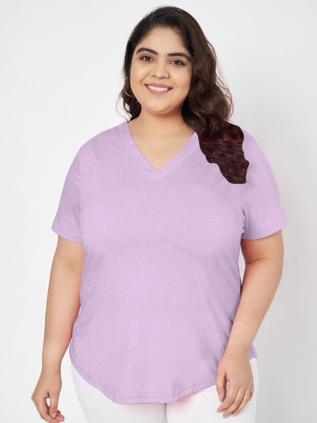 Plus Size V-Neck Cotton T-shirt