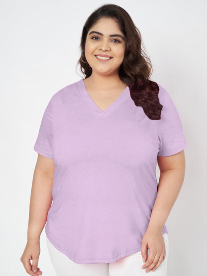 Plus Size V-Neck Cotton T-shirt