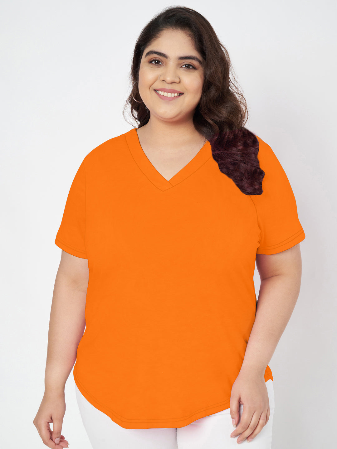 Plus Size V-Neck Cotton T-shirt