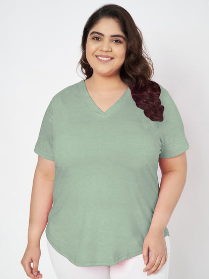 Plus Size V-Neck Cotton T-shirt