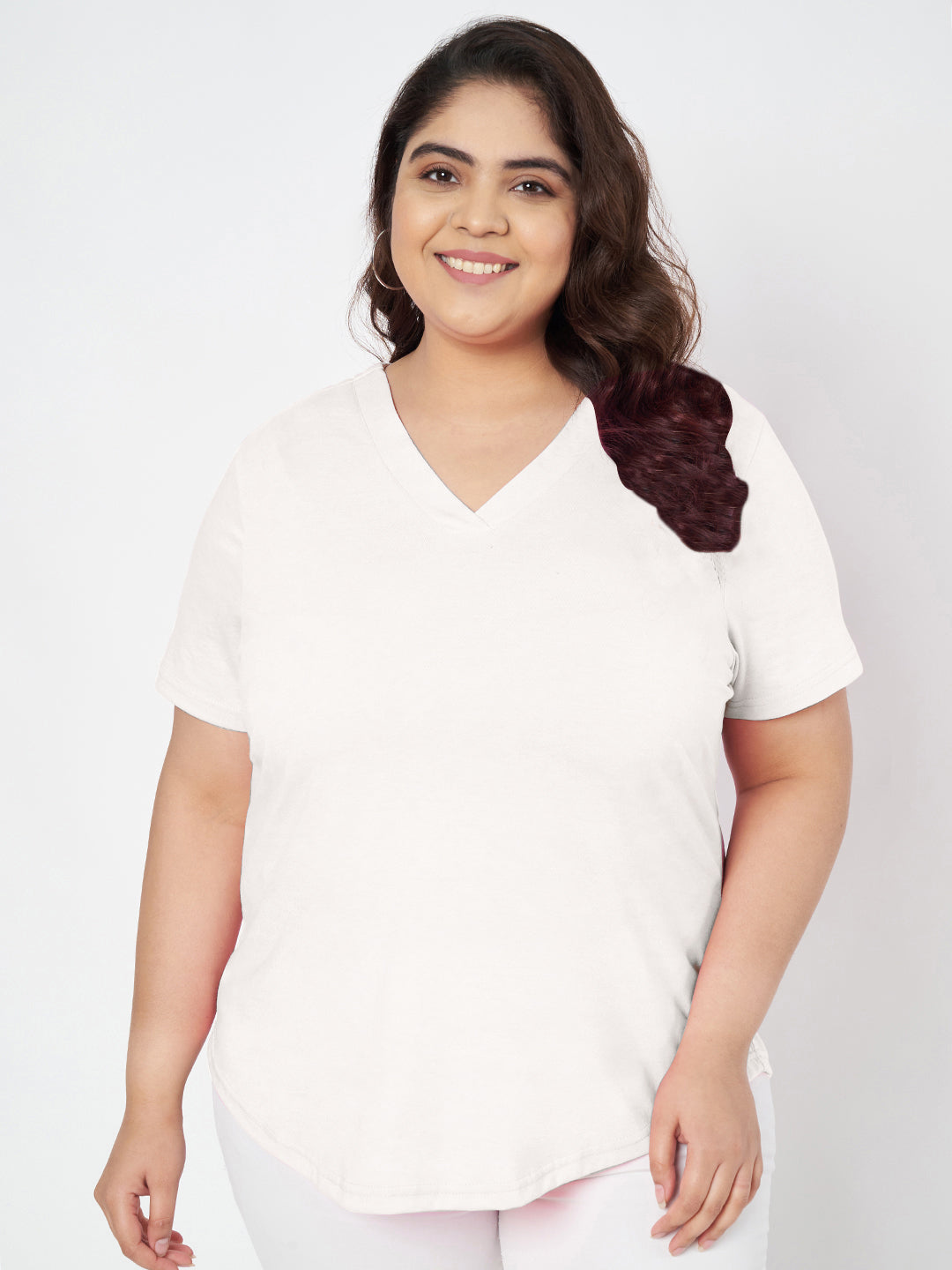 Plus Size V-Neck Cotton T-shirt