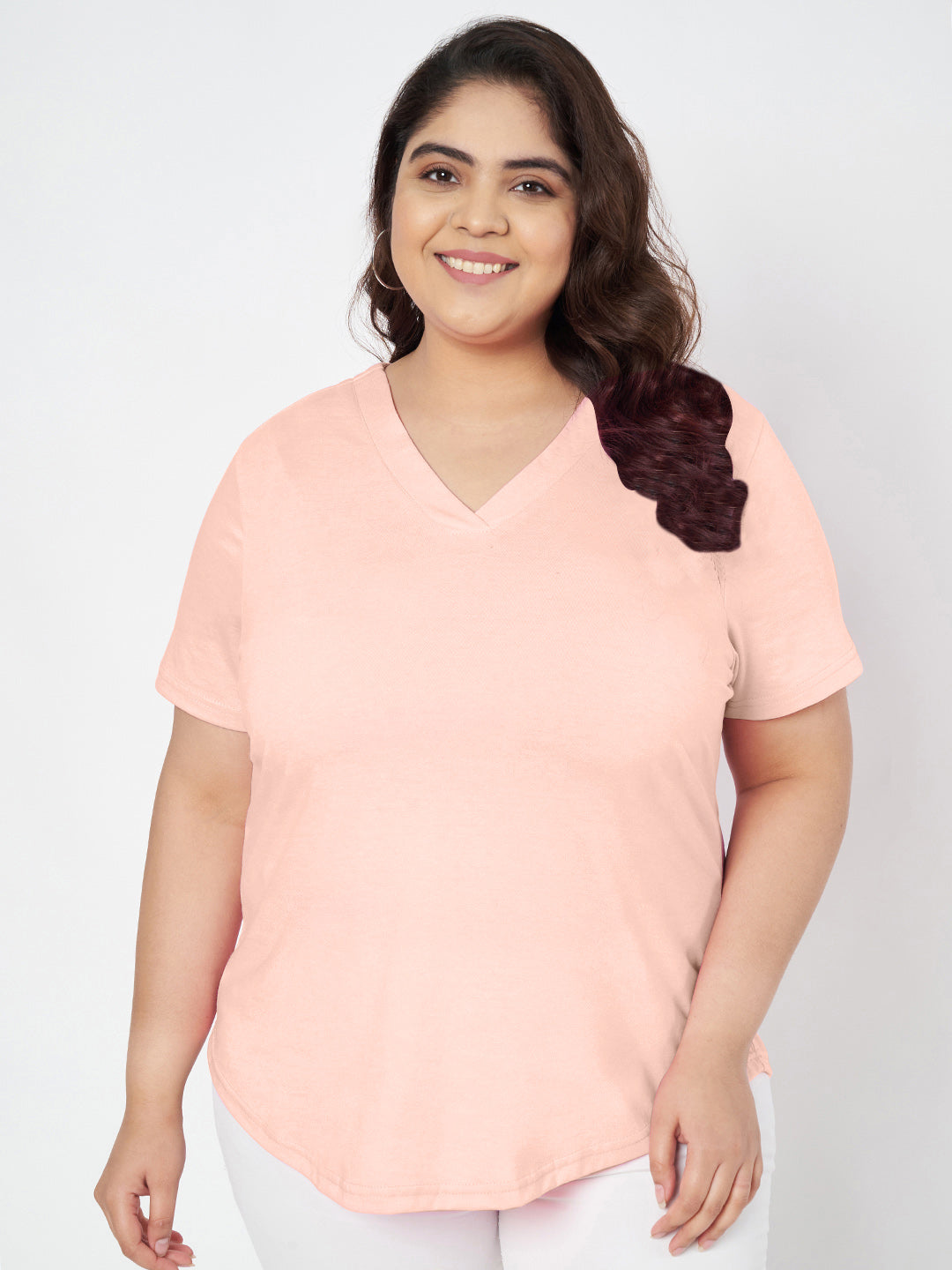 Plus Size V-Neck Cotton T-shirt