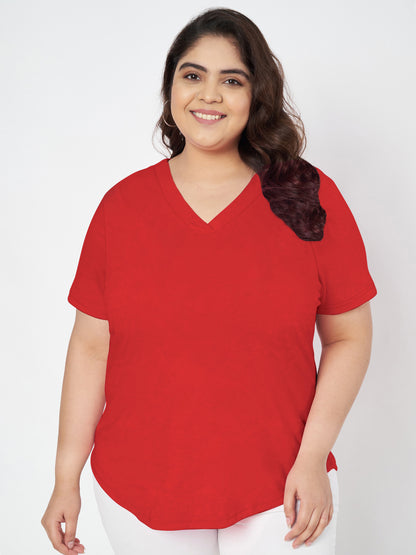 Plus Size V-Neck Cotton T-shirt