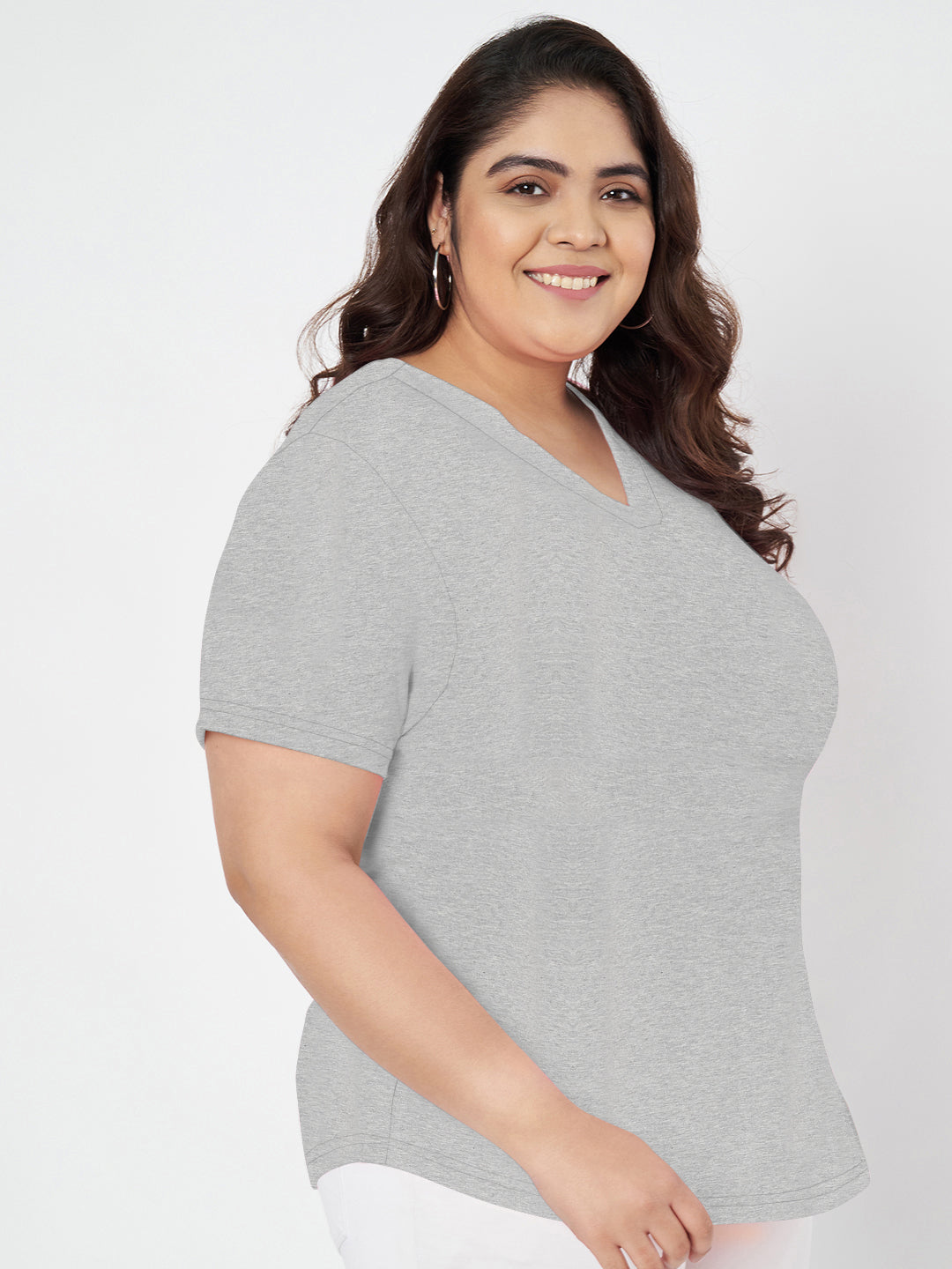 Plus Size V-Neck Cotton T-shirt