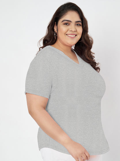 Plus Size V-Neck Cotton T-shirt