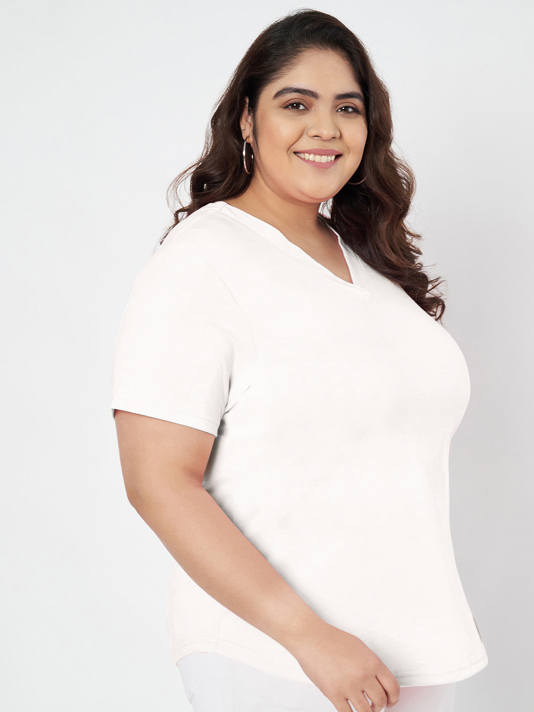 Plus Size V-Neck Cotton T-shirt