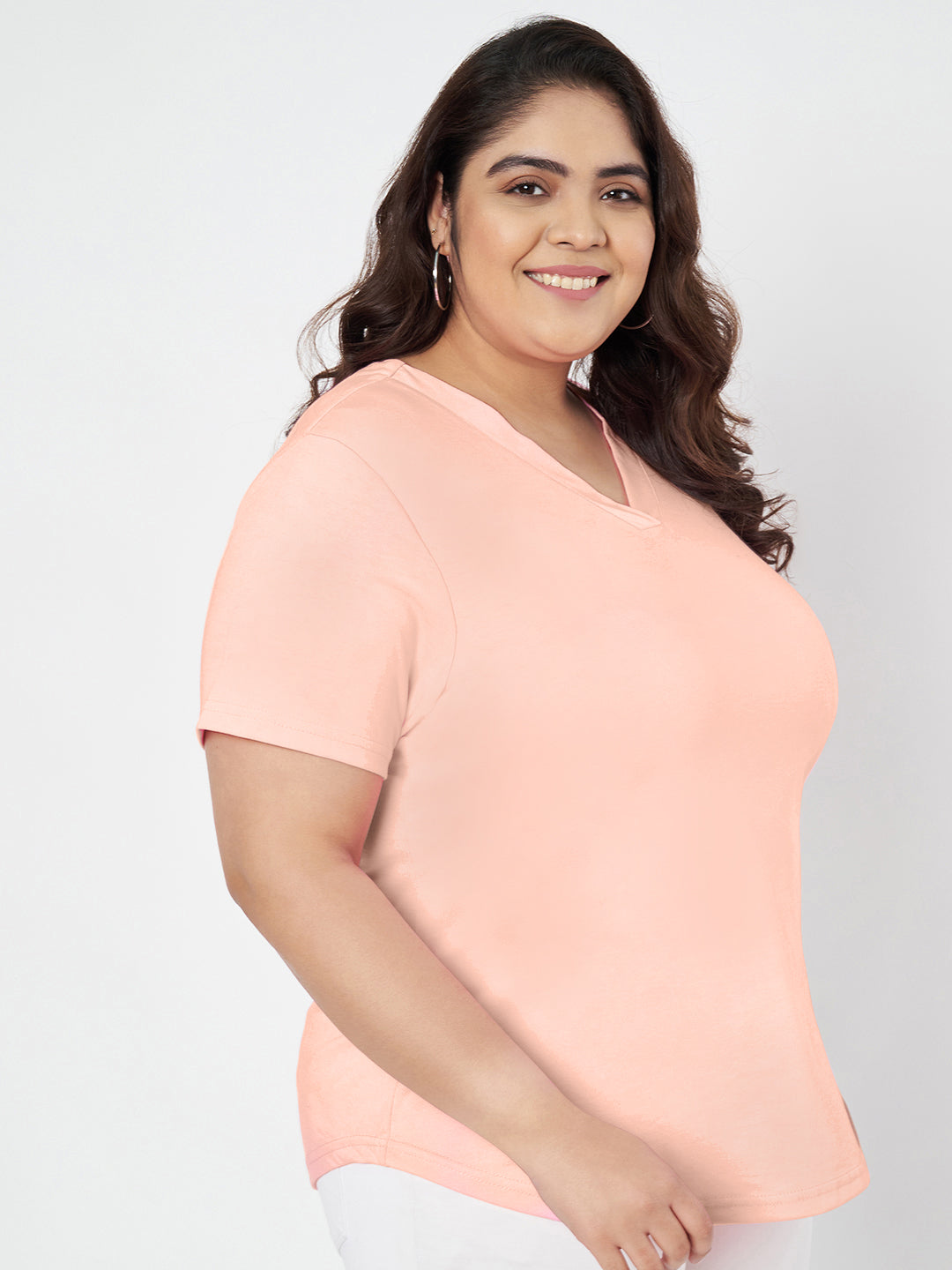 Plus Size V-Neck Cotton T-shirt