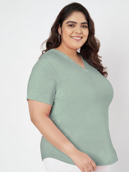 Plus Size V-Neck Cotton T-shirt