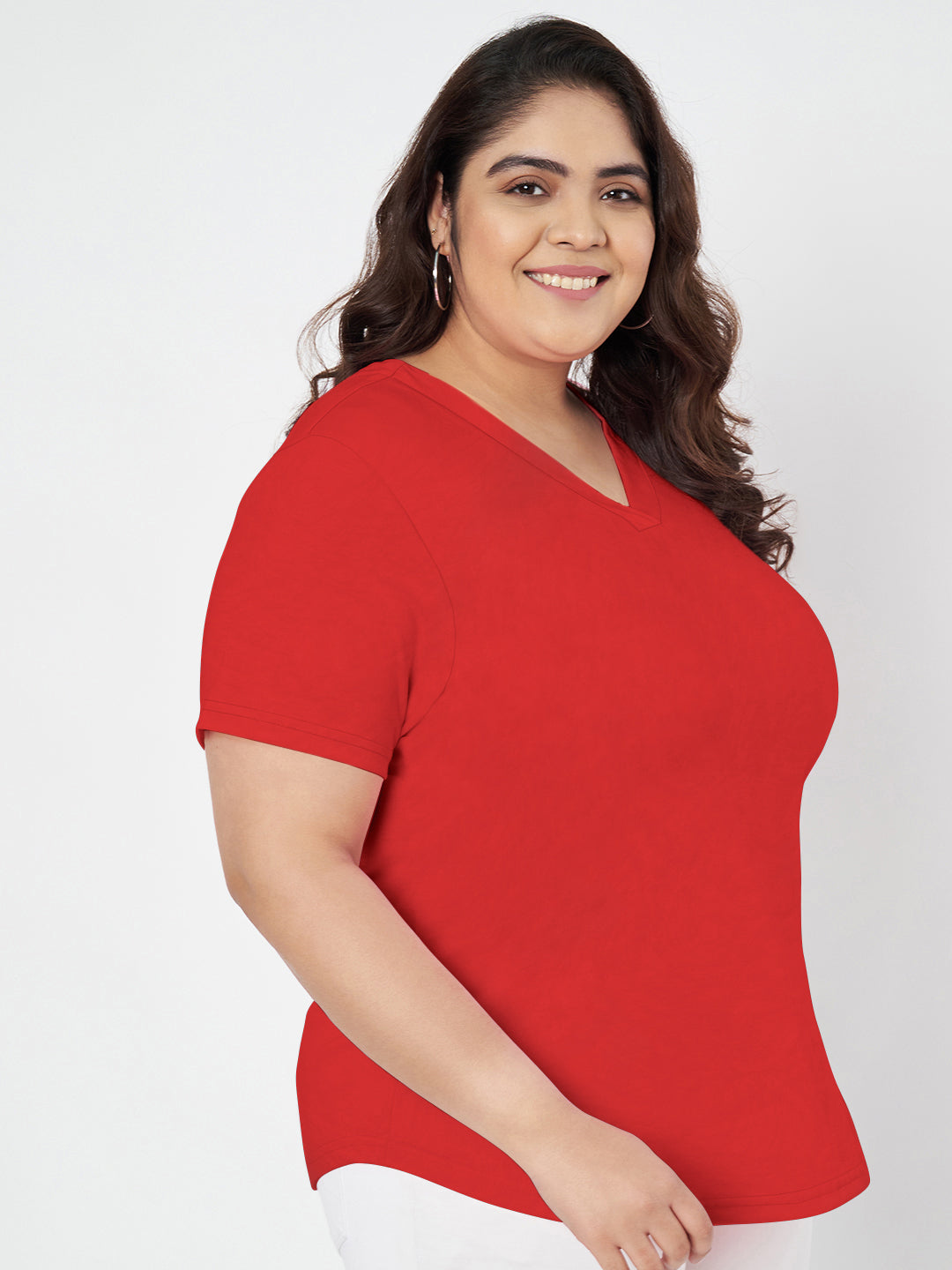 Plus Size V-Neck Cotton T-shirt