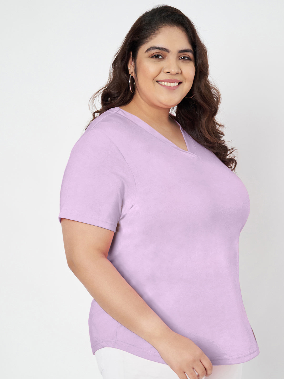 Plus Size V-Neck Cotton T-shirt