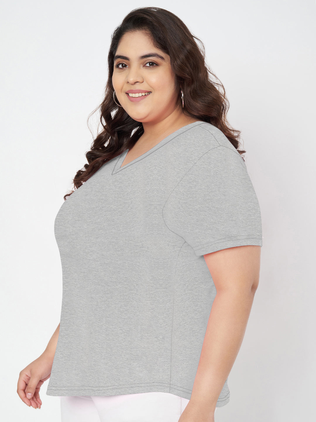 Plus Size V-Neck Cotton T-shirt