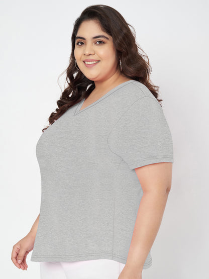 Plus Size V-Neck Cotton T-shirt