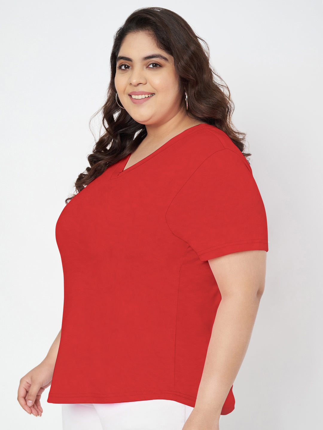 Plus Size V-Neck Cotton T-shirt
