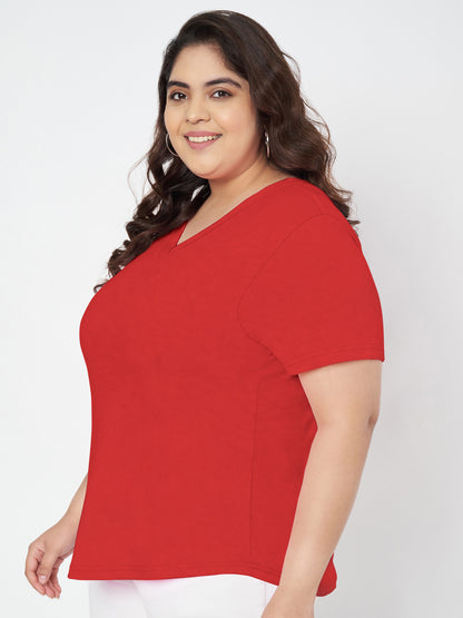 Plus Size V-Neck Cotton T-shirt