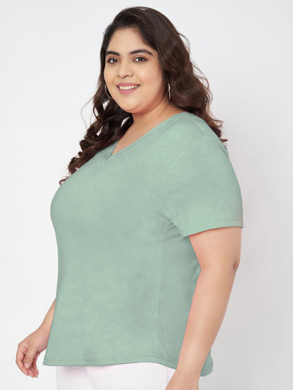 Plus Size V-Neck Cotton T-shirt