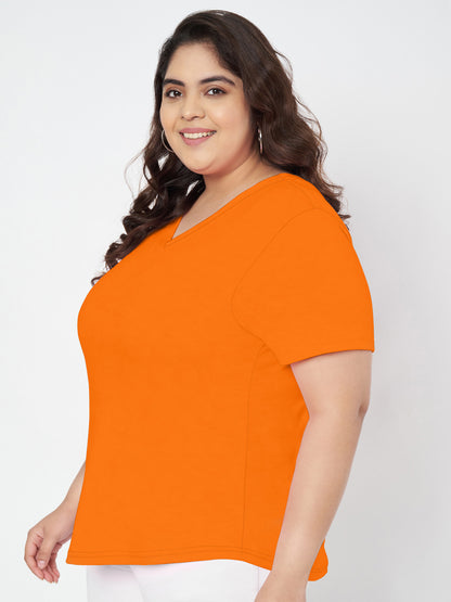 Plus Size V-Neck Cotton T-shirt