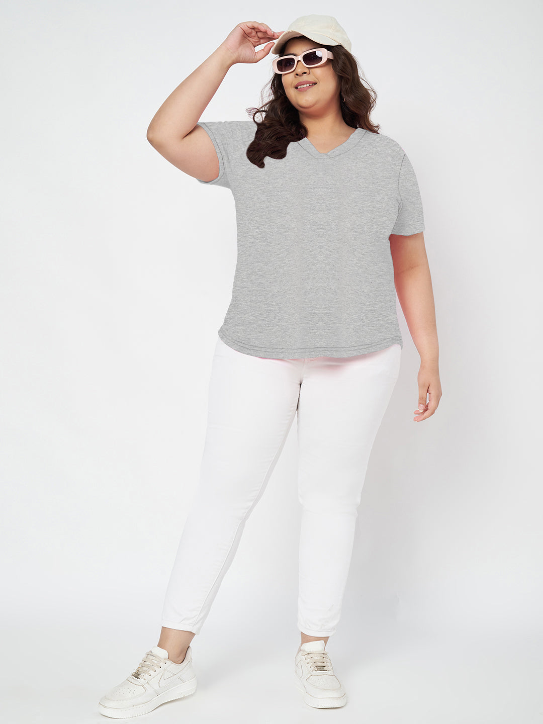 Plus Size V-Neck Cotton T-shirt